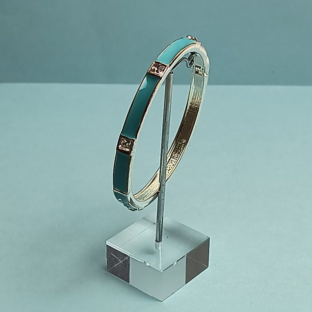 NORDSTROM Sequin Enamel Hinge Bangle Bracelet Clamper Bright Blue Tone